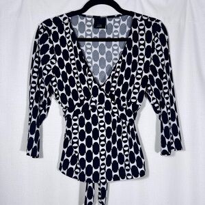 J.T.B. Geometric Print Y2K Tie-Back Blouse